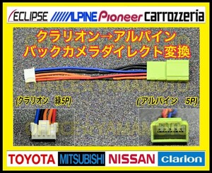 クラリオン/ホンダ/マツダ/ニッサン(5P緑コネクタ)→アルパイン5P バックカメラ 社外カメラ接続 ダイレクト ワンタッチ 変換 ハーネス c