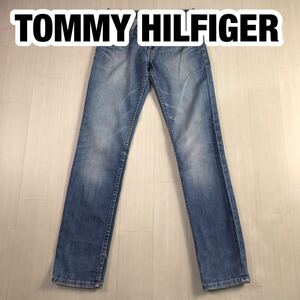 TOMMY HILFIGER トミー ヒルフィガー デニムパンツ 25 30 インディゴブルー フラッグロゴ 刺繍ロゴ ステッチ