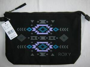 ★新品 ROXY ロキシー クラッチバッグ 黒 ネイティブ柄 民族柄 約B5サイズ ROA164643 セカンドバッグ 小物入れ ポーチ サーフブランド★