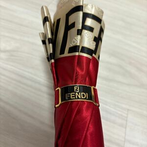 【FENDI/フェンディ】長傘//レッド/ 傘 長傘 雨傘 ロゴ模様 全長90cm 赤色系 アンブレラ メンズ レディースused