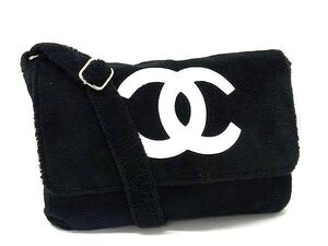 1円 ■美品■ CHANEL シャネル ココマーク パイル クロスボディ ショルダーバッグ 斜め掛け 肩掛け レディース ブラック系 FI4676