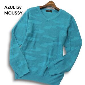 【新品 未使用】 AZUL by MOUSSY アズール マウジー シャドー カモ コットン アクリル Vネック ニット セーター Sz.S メンズ　A4T11253_A#K