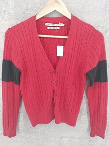 ◇ TOMMY HILFIGER トミーヒルフィガー 長袖 カーディガン S レッド ブラック *