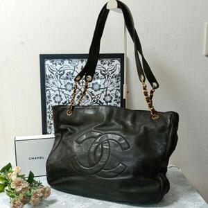 【１円】CHANEL シャネル　トートバッグ　ラムスキン　ダークブラウン　ココマーク　ココボール