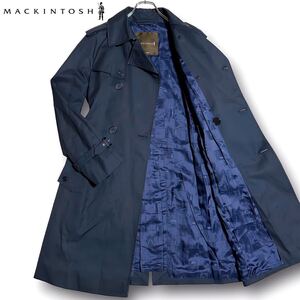 MACKINTOSH マッキントッシュ トレンチコート 英国製 裏地総ロゴ ベルト付き スプリングコート ロングコート ネイビー Mサイズ