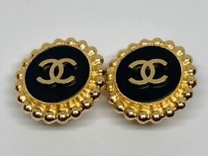 【美品】 CHANEL ココマーク ラウンド イヤリング 94P ヴィンテージ ゴールド ブラック GP メッキ