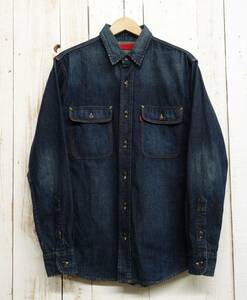 エドウィン　EDWIN 503 REBEL ＊デニムシャツ ダメージ加工 フラップポケット ＊M size（身長165-175） ＊インディゴブルー ＊春秋冬