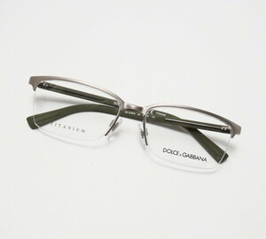 MG4333△未使用 DOLCE&GABBANA ドルチェ＆ガッバーナ*DG1275PD*チタン スクエア ハーフリム メガネ 眼鏡フレーム*シルバー×グリーン系