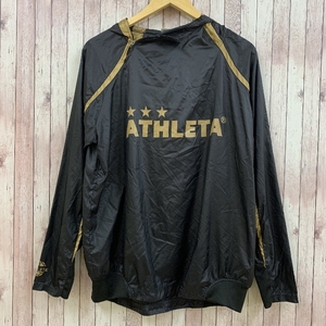 アスレタ ATHLETA サッカー フットサル ウエア セットアップ ナイロン ロゴ ゴールドライン フード ブラック ゴールド 黒 金 L メンズ