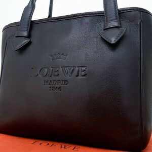 1円■超美品■最高級ライン■保存袋付き■LOEWE ロエベ ロゴ型押し 自立 トートバッグ ビジネス 肩掛け メンズ レディース レザー ブラウン