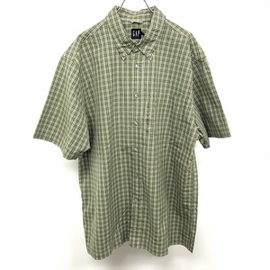 ギャップ 【新品】GAP シャツ チェック ボタンダウン 半袖 ポケット ボックスカット 綿100% L グリーン×ピンク×オフホワイト 緑系 メンズ