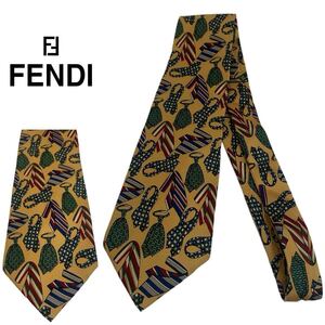 FENDI VINTAGE フェンディ ヴィンテージ MADE IN ITALY イタリア製 ネクタイ柄 総柄 シルクネクタイ ネクタイ ベージュ系 アーカイブ