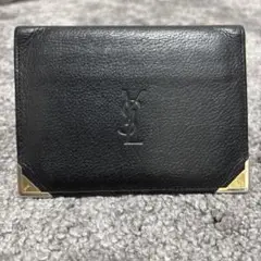 イヴサンローラン　カードケース　パスケース　ブラック　レザー　YSL 型押刻印