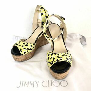 ■美品■JIMMY CHOO ジミーチュウ　ウェッジソール　サンダル　ミュール　厚底　スペイン製　花柄　底面スター　サイズ34.5(21.5cm)