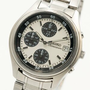 1円 稼働 SEIKO Panda Chronograph セイコー パンダ クロノグラフ V657-7100 QZ クオーツ スモセコ 白×黒文字盤 腕時計 0435620240604