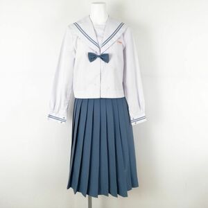 1円 セーラー服 スカート リボン 上下3点セット 中間服 グレー2本線 女子 学生服 宮崎生目南中学 白 制服 中古 ランクC NA7312