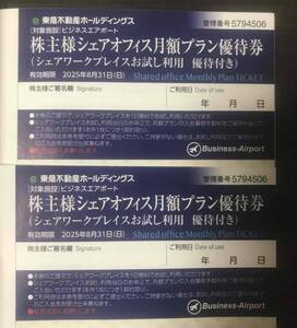 【送料無料】最新　東急不動産株主優待券 　株主優待シェアオフィス月額プラン優待券２枚（2025年8月31日迄）