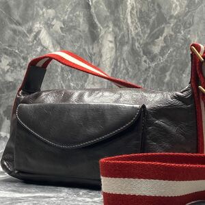 1円【極美品】BALLY バリー トレインスポッティング メンズ ショルダーバッグ サコッシュ 斜め掛け オールレザー ダークブラウン 茶色