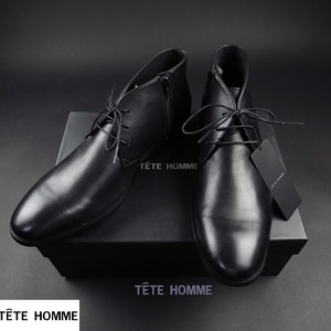 新品★TETE HOMME/テットオム/サイドジップ チャッカブーツ/001黒/【L】 26.0～26.5cm相当