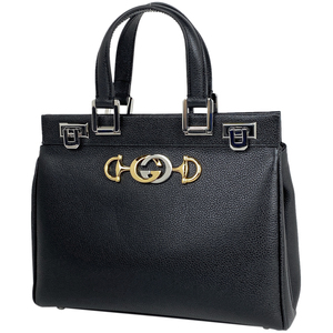 グッチ GUCCI ズゥミ スモール トップハンドルバッグ 2WAY ショルダー GG ホースビット ハンドバッグ レザー ブラック 569712 レディ 中古