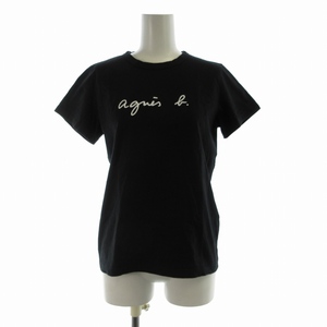 アニエスベー agnes b. 半袖ロゴTシャツ カットソー プリント 半袖 2 M 黒 ブラック /RO レディース