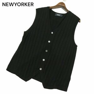 NEWYORKER ニューヨーカー 通年 ストライプ★ コットン ニット ベスト ジレ Sz.L　メンズ 黒　A4T06109_5#L