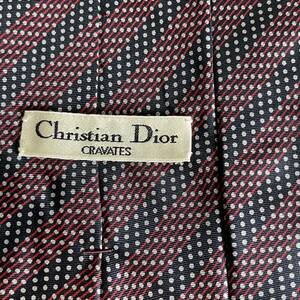 Christian Dior(クリスチャンディオール) 紺赤ストライプ灰色点々ネクタイ