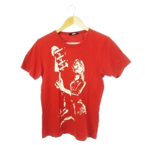 ヒステリックグラマー HYSTERIC GLAMOUR HG Tシャツ カットソー ラウンドネック 半袖 コットン プリント ロゴ ガール ギター S 赤