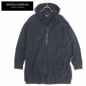 ◆MARCELO BURLON マルセロ バーロン ビッグシルエット プリント フーデッド ジップ パーカー 黒 ブラック XS