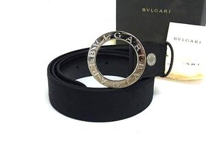 1円 ■極美品■ BVLGARI ブルガリブルガリ ロゴマニア キャンバス×レザー ベルト 表記サイズ 105/42 メンズ ブラック系 FI4020