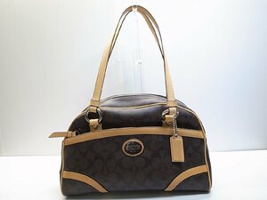 美品☆【COACH】コーチ シグネチャー ボストン ハンド バッグ F18919 ブラウン