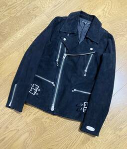 美品☆[BACKBONE THE BASIC] 11FW 定価102,900 ホースハイド ダブルライダース スウェードレザージャケット M 馬革 ブラック バックボーン