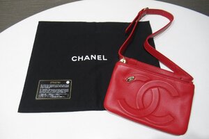 シャネル CHANEL ウエストバッグ カーフ 赤 レッド ウエストポーチ 革 ポーチ 小物入れ 中古 ランクSA BRB・バッグ・財布