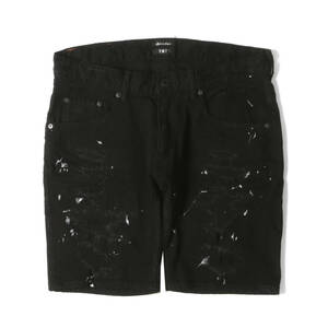 TMT パンツ サイズ:L クラッシュリペア&ペイント加工 ストレッチ デニム ショーツ STRETCH CRASH&PAINT DENIM 5P SHORTS ブラック