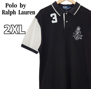 90s Polo by Ralph Lauren ポロバイラルフローレン ポロシャツ 半袖 ナンバリング 刺繍 黒 白 モノトーン 古着 2XL 大きいサイズ