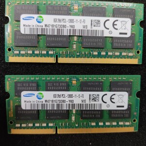 DDR3メモリー 8GB x2枚　動作確認済み。 SO-DIMM ノート用メモリ PC3L-12800S SAMSUNG