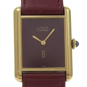 1円 稼働 カルティエ CARTIER 手巻き マストタンク ボルドー文字盤 GP×レザー レディース 腕時計