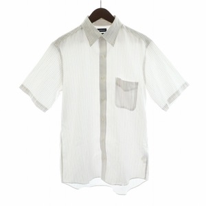 ニューヨーカー NEWYORKER NY CARE FREE ボタンダウンシャツ ストライプ 半袖 L 白 ホワイト 紫 パープル /FQ メンズ