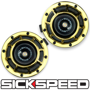 SICKSPEED ホーン ゴールドクローム JDM USDM 金 シックスピード ラッパ スタンス 丸型 汎用 12V クラクション 金