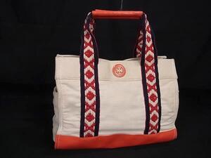 1円 TORY BURCH トリーバーチ キャンバス×パテントレザー トートバッグ ハンドバッグ レディース アイボリー系×マルチカラー FL3346