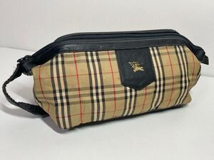 K200■ BURBERRY Burberrys レザー ノバチェック柄 持ち手つき セカンドバッグ メンズ 美品