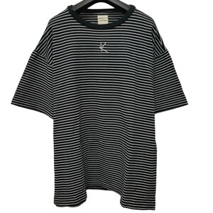 Karl Helmut / カールヘルム メンズ カットソー 半袖Tシャツ M-Lサイズ相当 ブラック×ホワイト ボーダー 日本製 I-3759