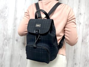 美品 BURBERRY LONDON バーバリー リュックサック バッグ PVC×レザー 紺チェック柄 79861