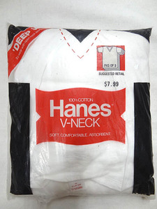 ビンテージ HANES ヘインズ 希少 79年 ディープ Vネック デッドストック 白 ホワイト Tシャツ 1枚 赤 旗 タグ USA製 インナー レア 珍品
