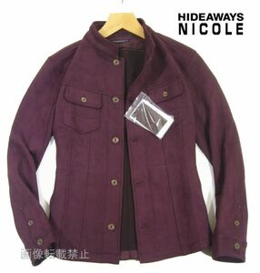 新品 ニコル　スタンドカラー Fスエード ジャケット　48/L　ボルドー　ハイストレッチ シャツ ブルゾン HIDEAWAYS NICOLE