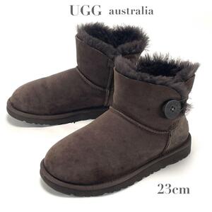 UGG australia アグ オーストラリア ムートンブーツ ショートブーツ シープスキン ブラウン 茶色 23cm ミニベイリーボタン レディース