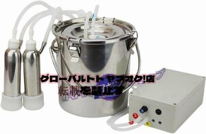 電気搾乳機キット、牛と羊の電動搾乳器 ステンレス製バレル搾乳機真空ポンプヤ、10L ポータブルステンレス鋼家庭用高構成ダブルヘッド