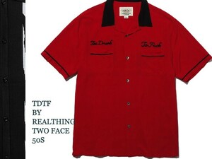 ★ハイクオリティ TDTF BY REALTHING TWO FACE 50S 高級 刺繍 オーリングシャツ 赤 S～XL アメカジ ヴィンテージ レトロ ハワイ★T716