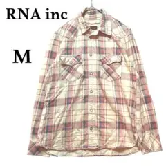 RNA inc  長袖前ボタンシャツ　胸ポケ付　チェック　ホワイト＆ピンク系　M