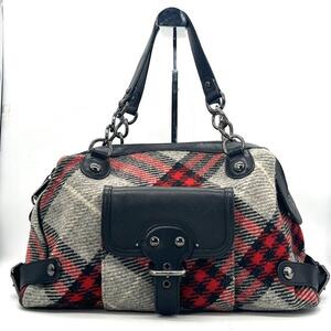 極美品●Burberry Blue Label バーバリーブルーレーベル ウール素材 チェーン ハンドバッグ トートバッグ チェック柄